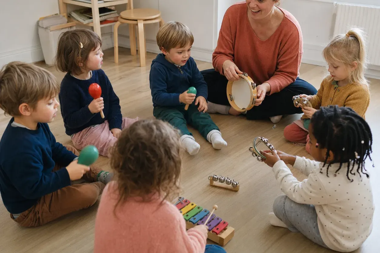 Jeunes enfants découvrant des instruments de musique